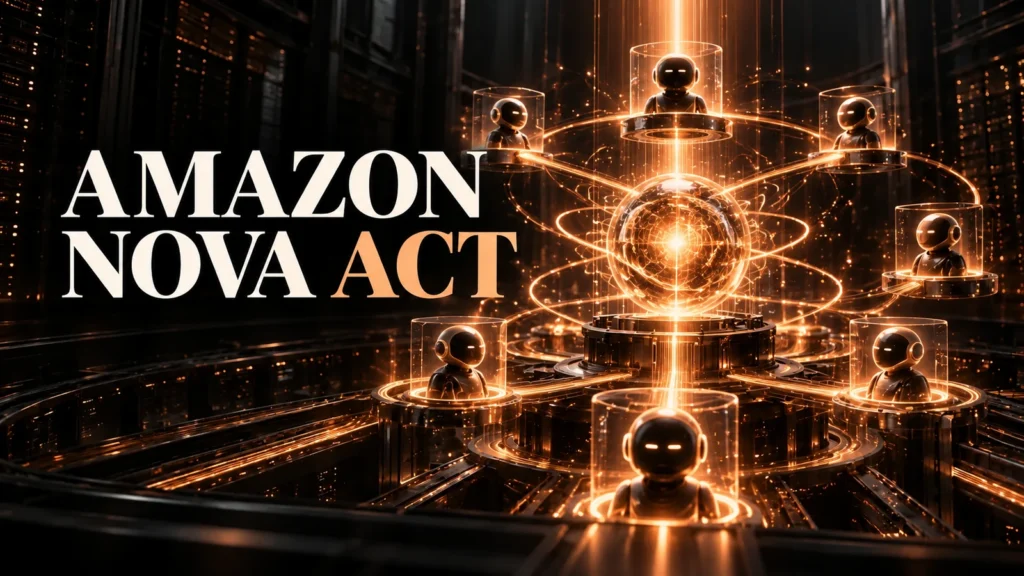 جلد Amazon Nova Act با طراحی سه‌بعدی مشکی و نور مسی
