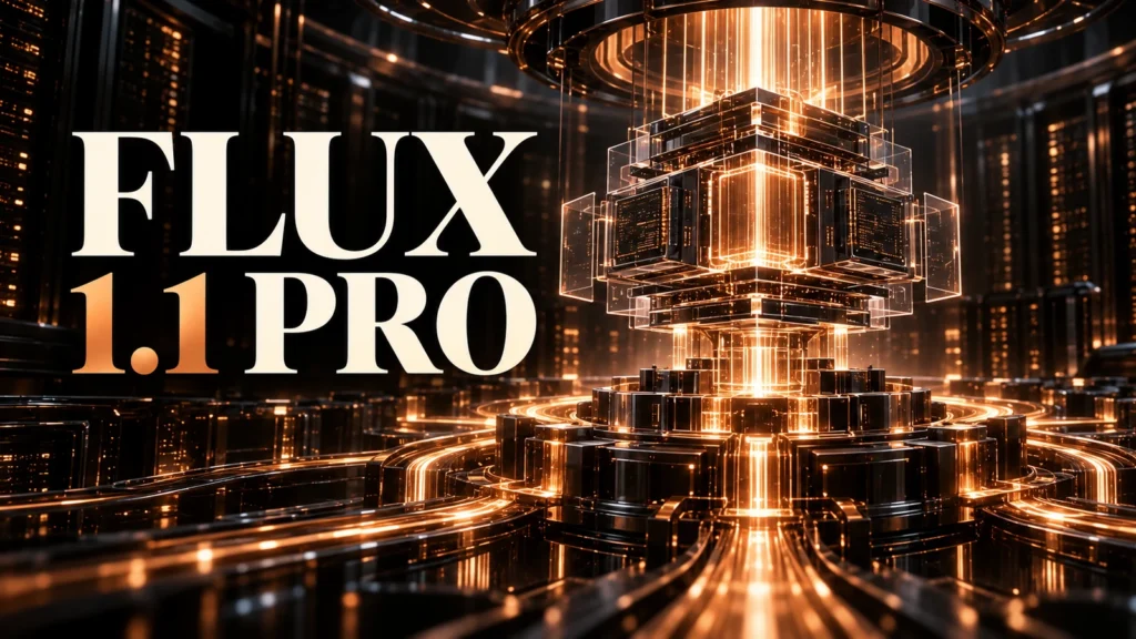 جلد FLUX 1.1 Pro با طراحی سه‌بعدی مشکی و نور مسی