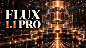 جلد FLUX 1.1 Pro با طراحی سه‌بعدی مشکی و نور مسی