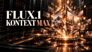 جلد FLUX.1 Kontext Max با طراحی سه‌بعدی مشکی و نور مسی