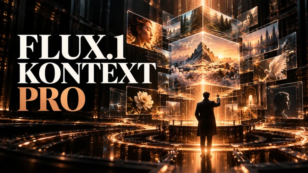 جلد FLUX.1 Kontext Pro با طراحی سه‌بعدی مشکی و نور مسی