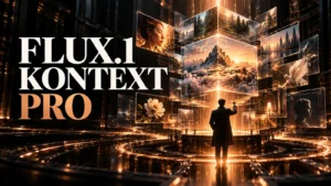 جلد FLUX.1 Kontext Pro با طراحی سه‌بعدی مشکی و نور مسی