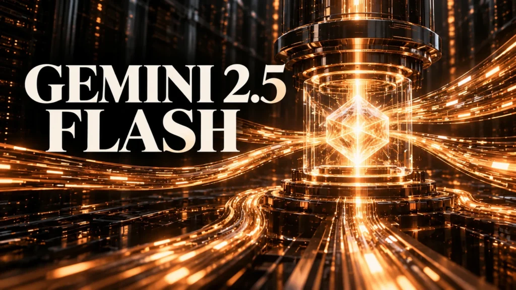 جلد Gemini 2.5 Flash با هستهٔ شفاف و مسیرهای پردازش سریع به رنگ مسی