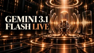 جلد Gemini 3.1 Flash Live با طراحی سه‌بعدی مشکی و نور مسی
