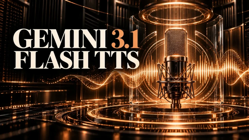 جلد Gemini 3.1 Flash TTS با طراحی سه‌بعدی مشکی و نور مسی