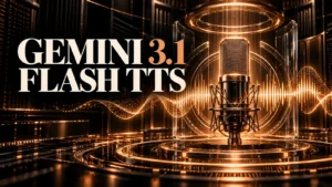جلد Gemini 3.1 Flash TTS با طراحی سه‌بعدی مشکی و نور مسی