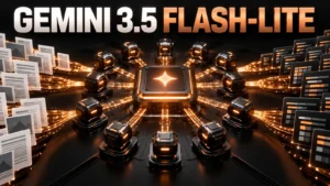 نام بزرگ Gemini 3.5 Flash-Lite روی شبکه‌ای از Subagentهای سریع و جریان اسناد با نور مسی در پس‌زمینه مشکی