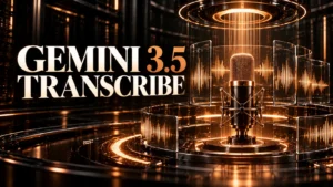جلد Gemini 3.5 Transcribe با طراحی سه‌بعدی مشکی و نور مسی