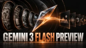 نام بزرگ Gemini 3 Flash Preview روی خط زمانی Legacy تا نسل‌های جدید Flash با نور مسی در پس‌زمینه تیره