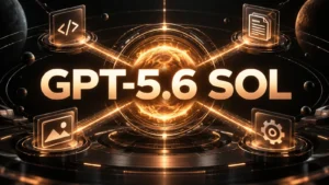 نام برجسته GPT-5.6 Sol در کنار هسته خورشیدی و مدارهای عامل هوش مصنوعی با نور مسی روی زمینه تیره