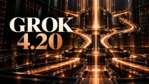 جلد Grok 4.20 با طراحی سه‌بعدی مشکی و نور مسی