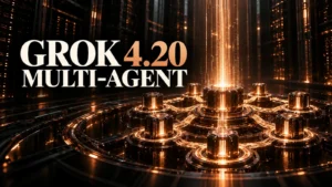 جلد Grok 4.20 Multi-Agent با طراحی سه‌بعدی مشکی و نور مسی
