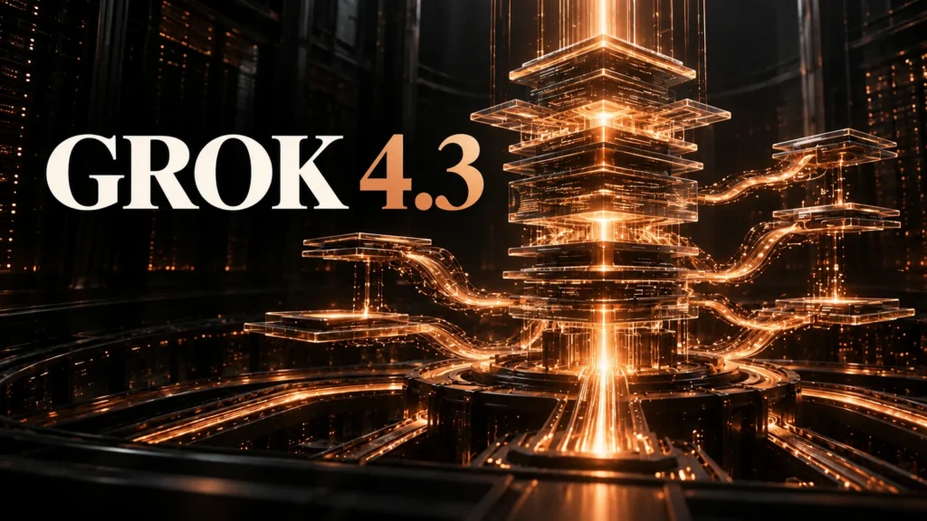 جلد Grok 4.3 با طراحی سه‌بعدی مشکی و نور مسی