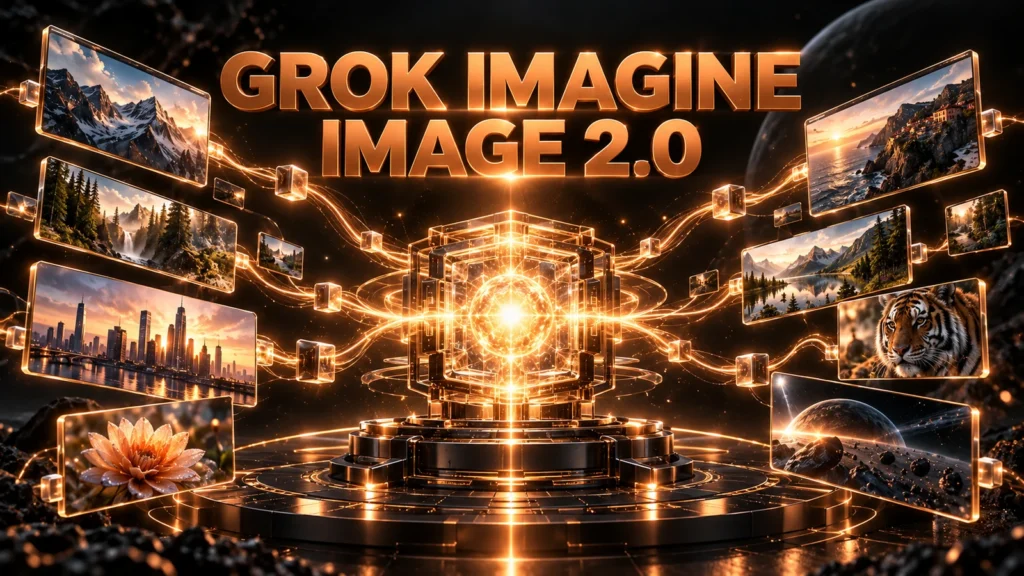 نام بزرگ Grok Imagine Image 2.0 روی تصویر شاخص اختصاصی Buffalo147 AI با نشانه‌های بصری کاربرد مدل