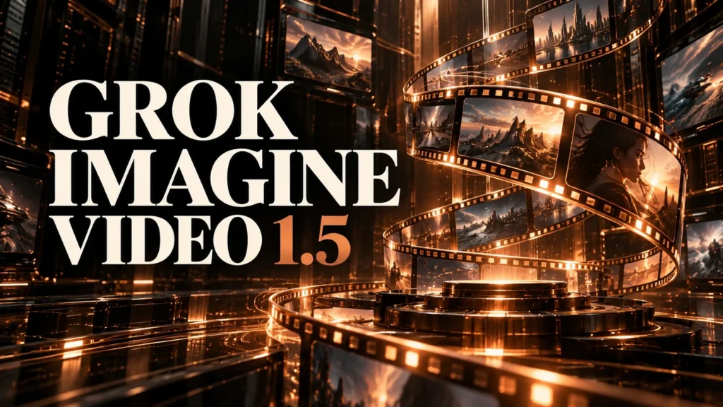 جلد Grok Imagine Video 1.5 با طراحی سه‌بعدی مشکی و نور مسی
