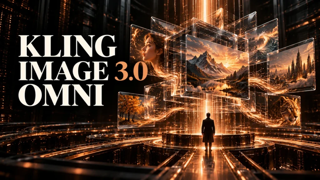 جلد Kling Image 3.0 Omni با طراحی سه‌بعدی مشکی و نور مسی