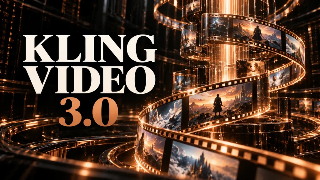جلد Kling Video 3.0 با طراحی سه‌بعدی مشکی و نور مسی