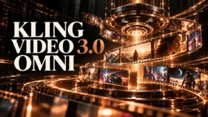 جلد Kling Video 3.0 Omni با طراحی سه‌بعدی مشکی و نور مسی