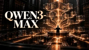 جلد Qwen3-Max با طراحی سه‌بعدی مشکی و نور مسی