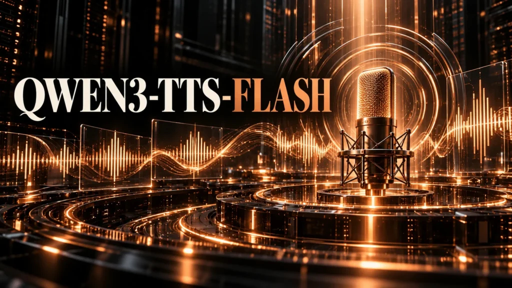 جلد Qwen3-TTS-Flash با طراحی سه‌بعدی مشکی و نور مسی