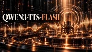 جلد Qwen3-TTS-Flash با طراحی سه‌بعدی مشکی و نور مسی