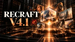 جلد Recraft V4.1 با طراحی سه‌بعدی مشکی و نور مسی