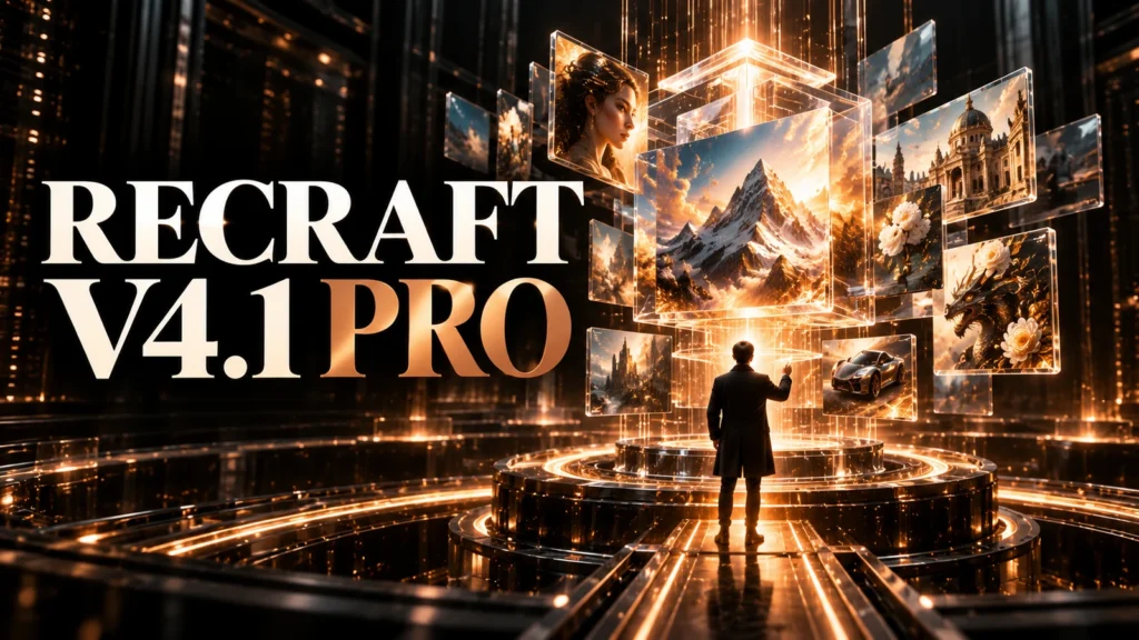 جلد Recraft V4.1 Pro با طراحی سه‌بعدی مشکی و نور مسی