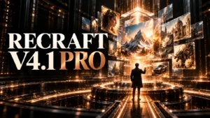 جلد Recraft V4.1 Pro با طراحی سه‌بعدی مشکی و نور مسی