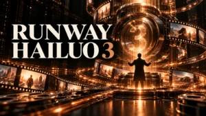 جلد Runway Hailuo 3 با طراحی سه‌بعدی مشکی و نور مسی