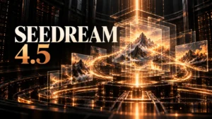 جلد Seedream 4.5 با طراحی سه‌بعدی مشکی و نور مسی