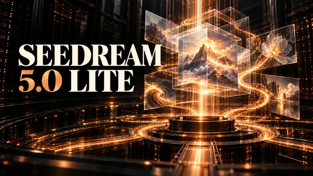 جلد Seedream 5.0 Lite با طراحی سه‌بعدی مشکی و نور مسی