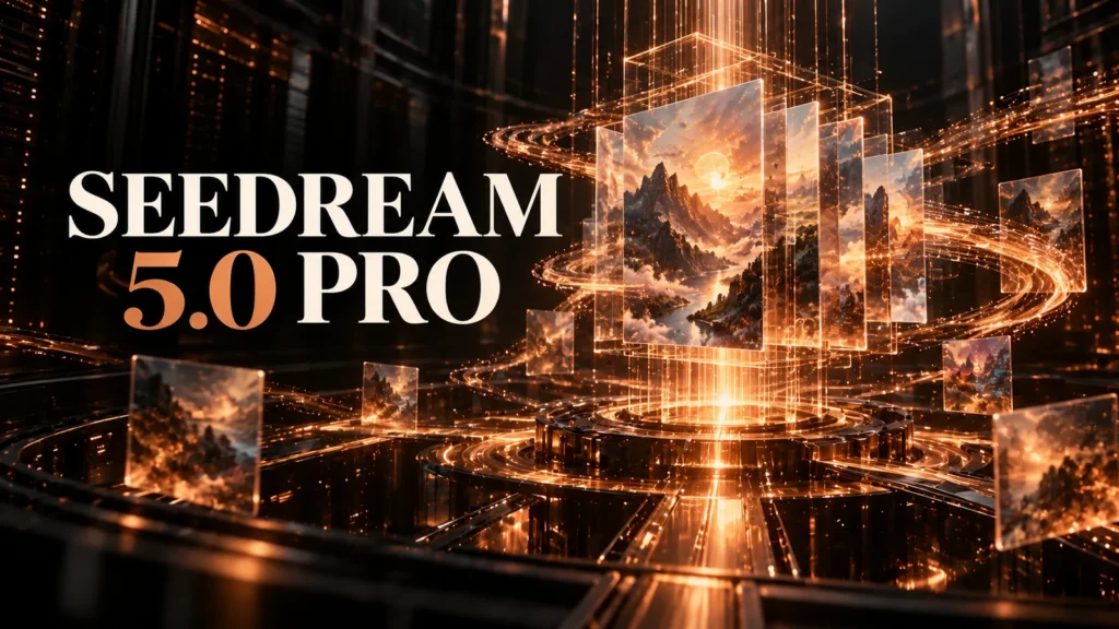جلد Seedream 5.0 Pro با طراحی سه‌بعدی مشکی و نور مسی