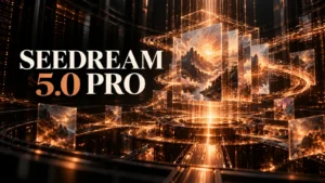 جلد Seedream 5.0 Pro با طراحی سه‌بعدی مشکی و نور مسی