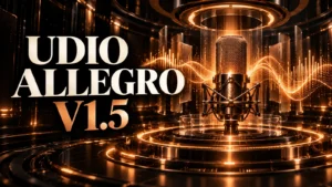 جلد Udio Allegro v1.5 با طراحی سه‌بعدی مشکی و نور مسی