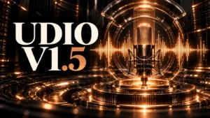 جلد Udio v1.5 با طراحی سه‌بعدی مشکی و نور مسی