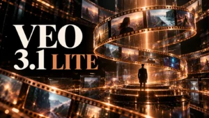 جلد Veo 3.1 Lite با طراحی سه‌بعدی مشکی و نور مسی